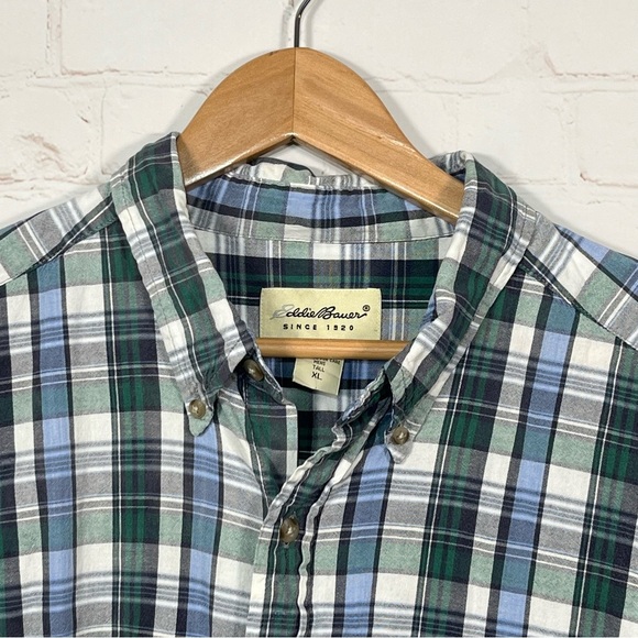 Eddie Bauer Plaid Button Up Shirt Mens Size XL Tall Blue Green Colorful Outdoor - Picture 3 of 10
